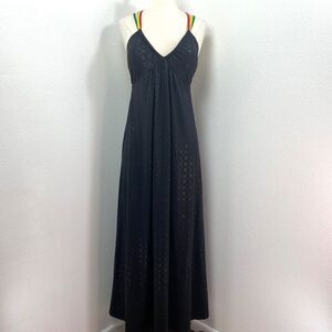 Coogi Black Maxi Dress Small Colorful Straps Padded Bust Lounge Resort Evening